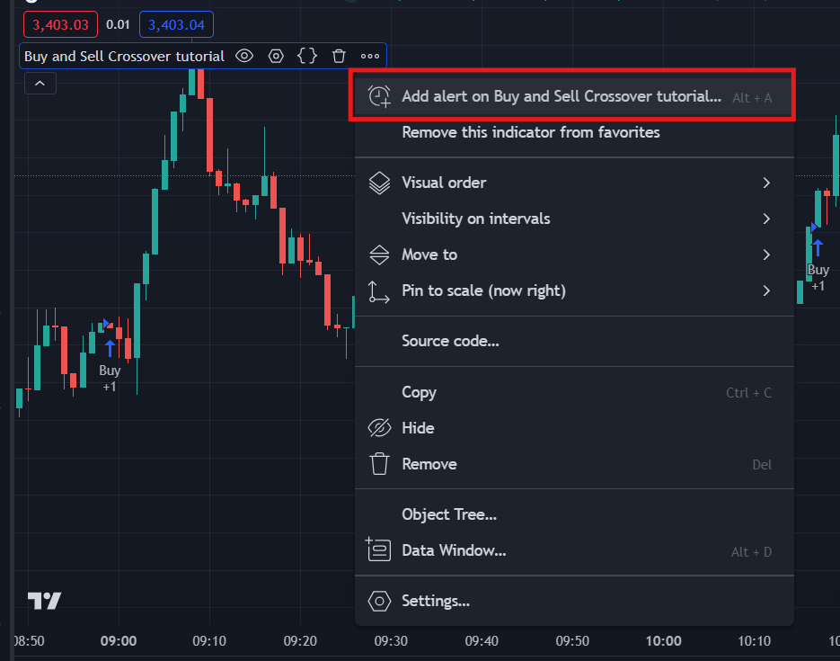 Create alert by clicking dropdown