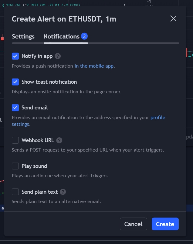 Alert popup - Notifications tab